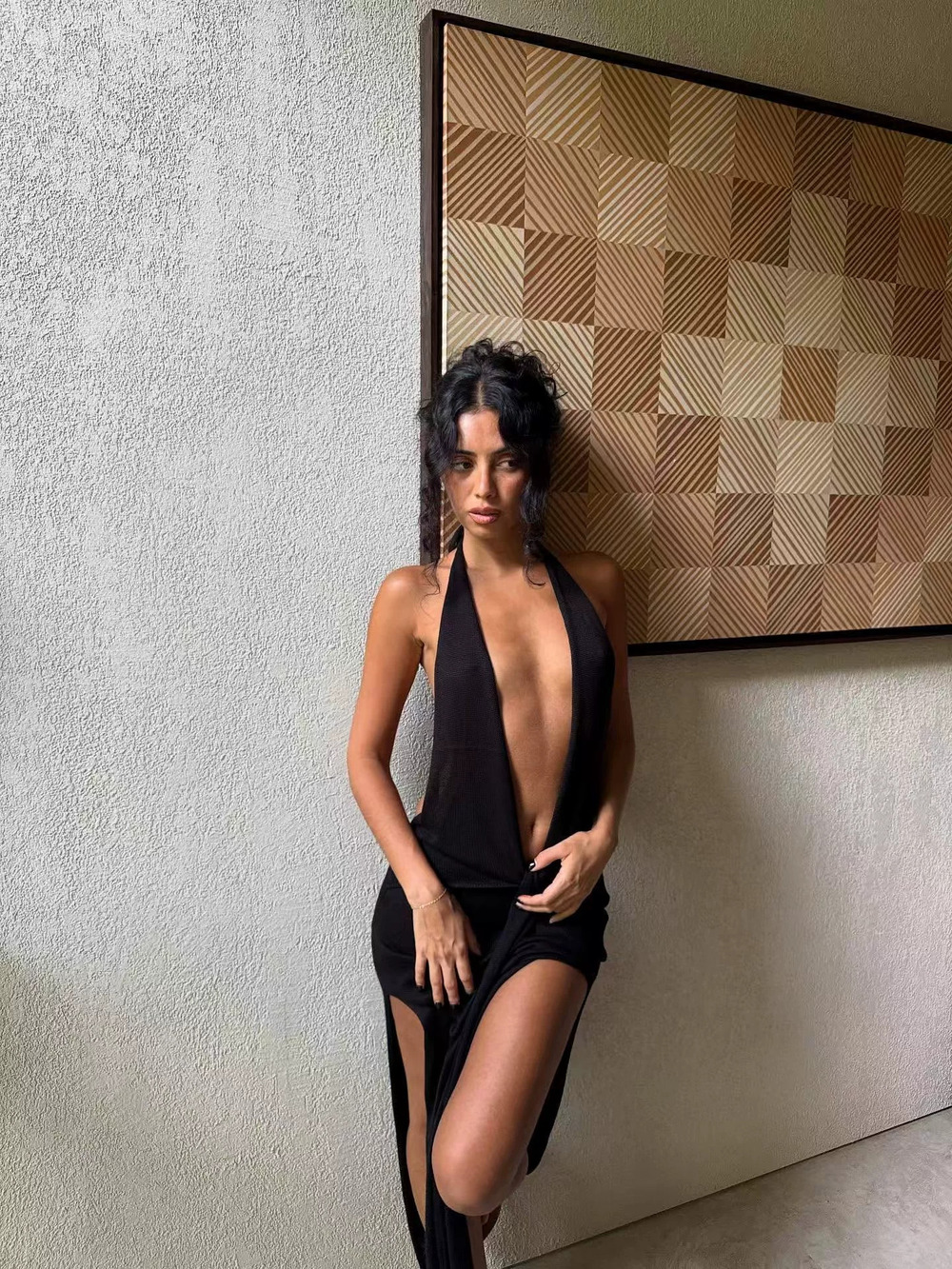 ZARA Halter Backless Deep V Neck Sleeveless Sexy Bodycon Long Cardigan Dress